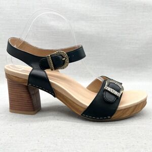 Dansko Womens 41 10.5 Anna Clogs Sandals Shoes Black Leather Buckle Strappy Heel